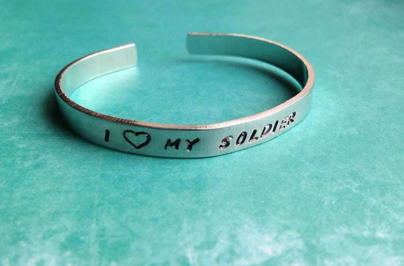 I Love My Soldier- Hand Stamped Bracelet